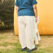 Solid White Cotton Slub Cargo Pants-Kidswear-House of Ekam