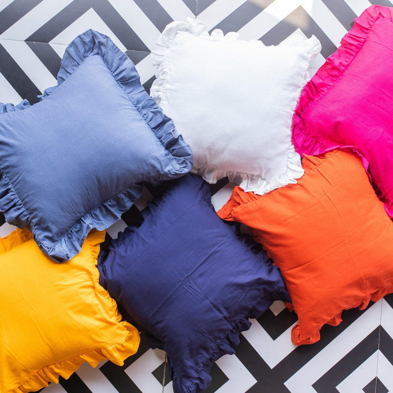 Solid Yellow Ruffle Cushion Cover-Cushion Covers-House of Ekam