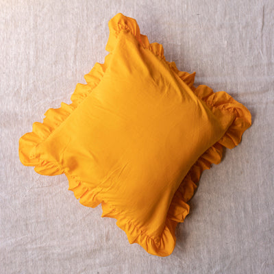 Solid Yellow Ruffle Cushion Cover-Cushion Covers-House of Ekam