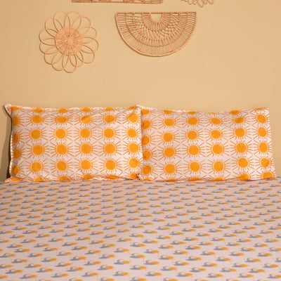 Sun & Moon Double Bedsheet With Pillow Cover-Bedsheets-House of Ekam