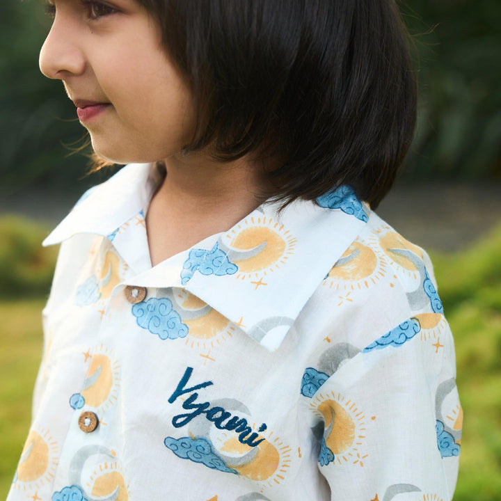 Sun and Moon Blockprinted Nightsuit Set-Kidswear-House of Ekam