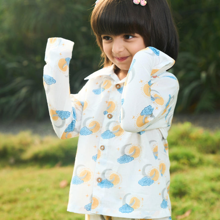 Sun and Moon Blockprinted Nightsuit Set-Kidswear-House of Ekam