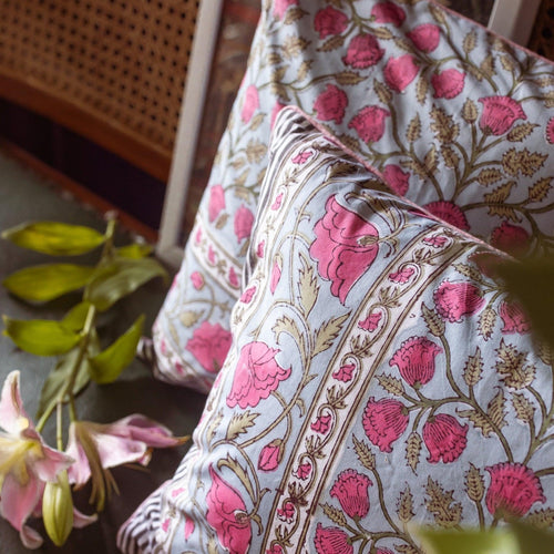 Taj Pink Floral Jaal Cushion Cover - Main Image