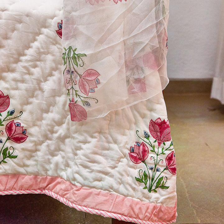 Tarini Amara Reversible Hand Blockprint Double Bed Quilt-Quilt sets-House of Ekam