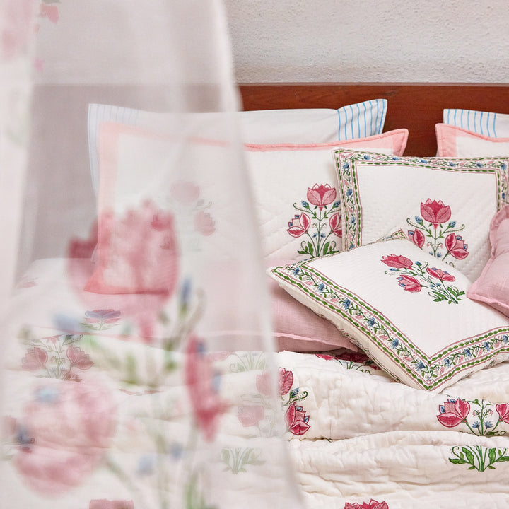 Tarini Amara Reversible Hand Blockprint Double Bed Quilt-Quilt sets-House of Ekam