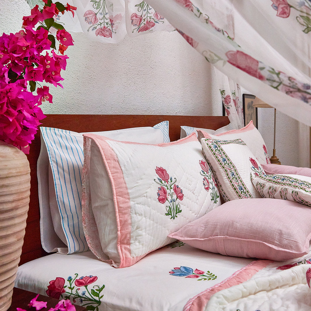 Tarini Amara Reversible Hand Blockprint Double Bed Quilt-Quilt sets-House of Ekam
