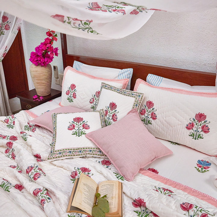 Tarini Amara Reversible Hand Blockprint Double Bed Quilt-Quilt sets-House of Ekam