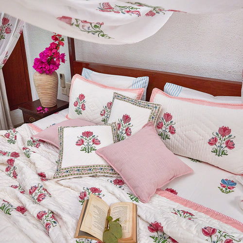 Tarini Amara Reversible Hand Blockprint Double Bed Quilt-Quilt sets-House of Ekam