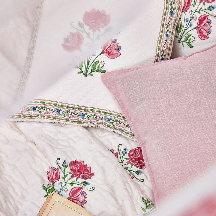 Tarini Amara Reversible Hand Blockprint Double Bed Quilt-Quilt sets-House of Ekam