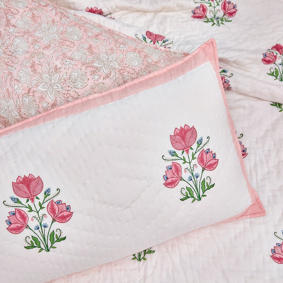Tarini Amara Reversible Hand Blockprint Double Bed Quilt-Quilt sets-House of Ekam