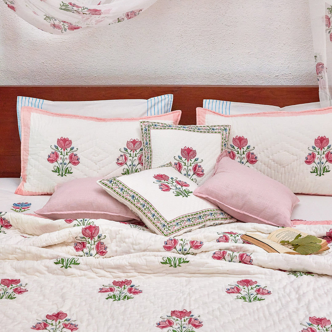 Tarini Amara Reversible Hand Blockprint Double Bed Quilt-Quilt sets-House of Ekam