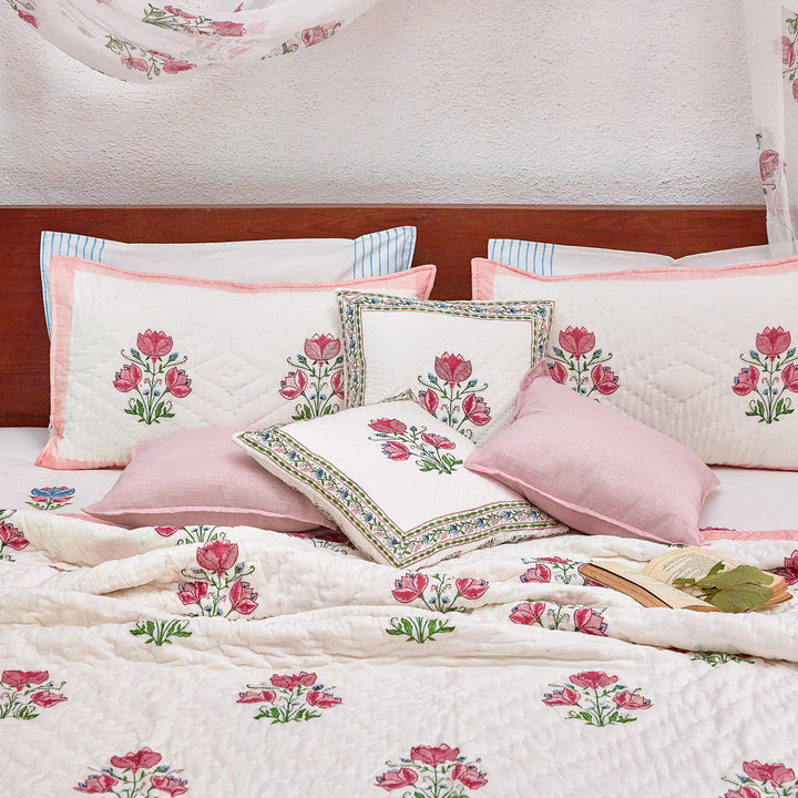 Tarini Amara Reversible Hand Blockprint Double Bed Quilt-Quilt sets-House of Ekam