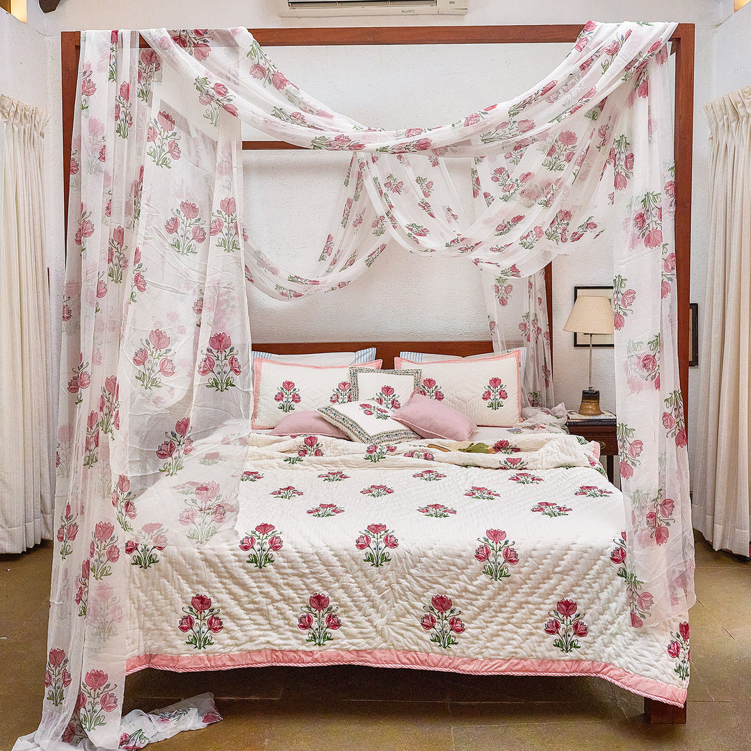 Tarini Amara Reversible Hand Blockprint Double Bed Quilt-Quilt sets-House of Ekam