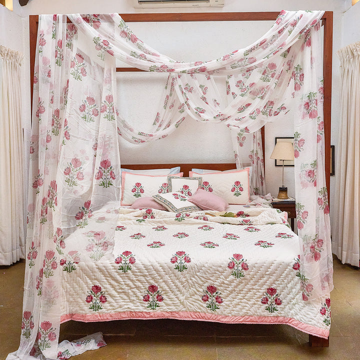 Tarini Amara Reversible Hand Blockprint Double Bed Quilt-Quilt sets-House of Ekam