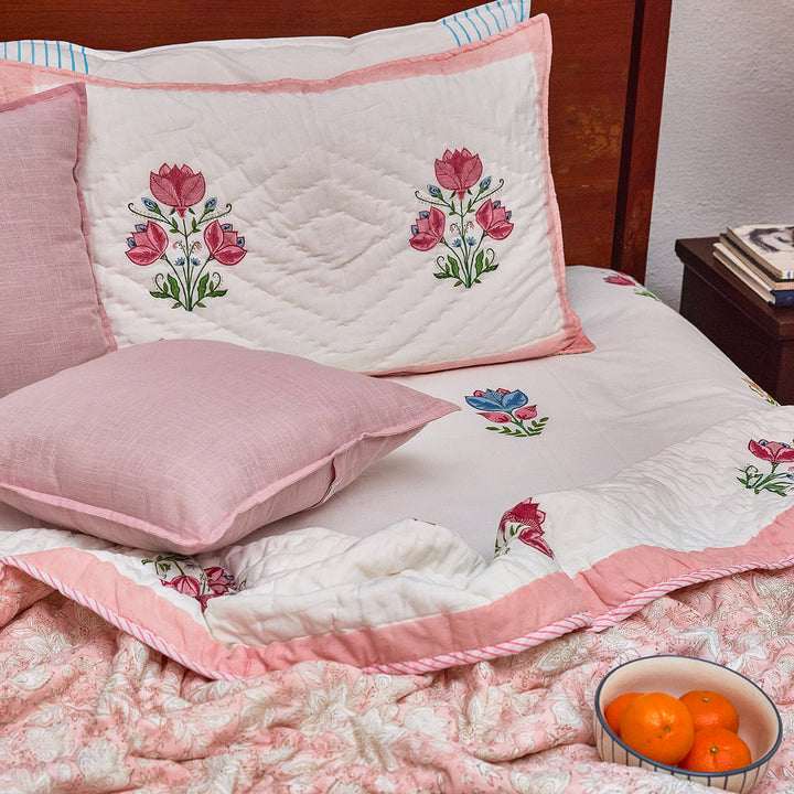 Tarini Amara Reversible Hand Blockprint Double Bed Quilt-Quilt sets-House of Ekam