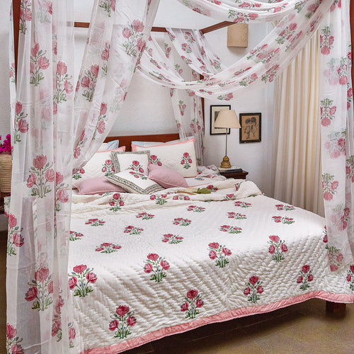 Tarini Amara Reversible Hand Blockprint Double Bed Quilt-Quilt sets-House of Ekam