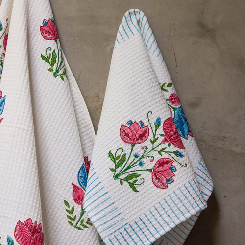 Tarini Blockprint Bath/Hand/Face Waffle Towel-bath towels-House of Ekam