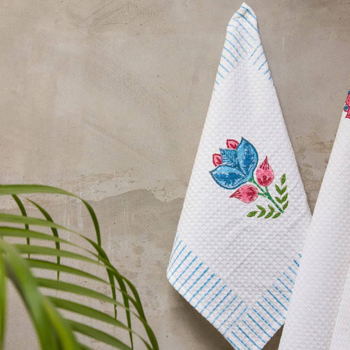 Tarini Blockprint Bath/Hand/Face Waffle Towel-bath towels-House of Ekam