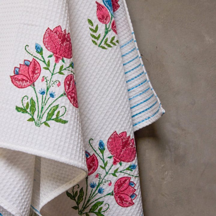 Tarini Blockprint Bath/Hand/Face Waffle Towel-bath towels-House of Ekam