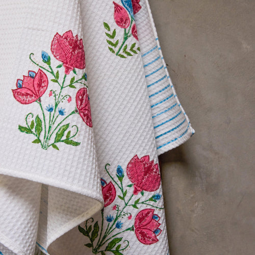 Tarini Blockprint Bath/Hand/Face Waffle Towel-bath towels-House of Ekam