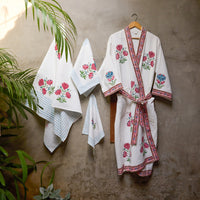 Tarini Blockprint Bath/Hand/Face Waffle Towel-bath towels-House of Ekam