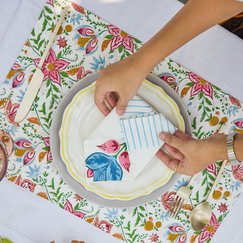 Tarini Floral Table Linen Set with Napkins-Table Runners-House of Ekam