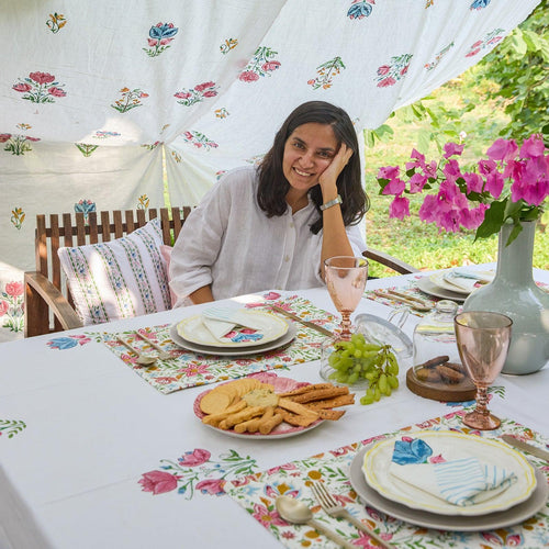 Tarini Floral Table Linen Set with Napkins-Table Runners-House of Ekam