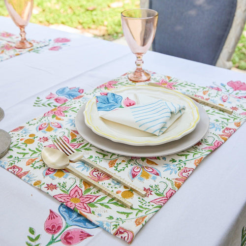 Tarini Floral Table Linen Set with Napkins-Table Runners-House of Ekam