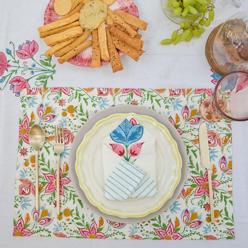 Tarini Floral Table Linen Set with Napkins-Table Runners-House of Ekam