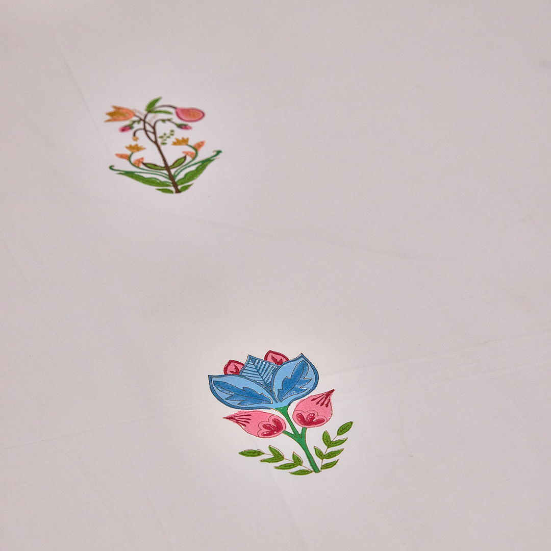 Tarini Four Buti Blockprint Double Bedsheet With Pillow Cover-Bedsheets-House of Ekam