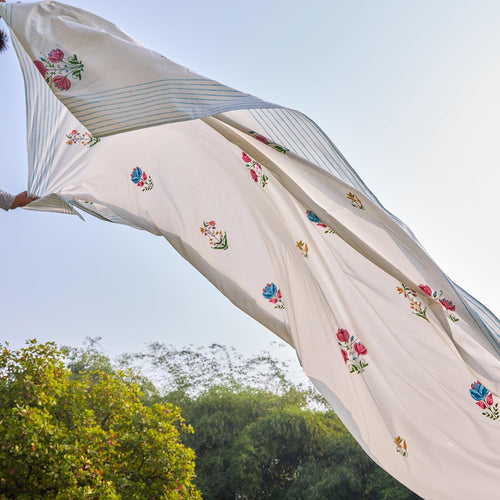 Tarini Four Buti Blockprint Double Bedsheet With Pillow Cover-Bedsheets-House of Ekam