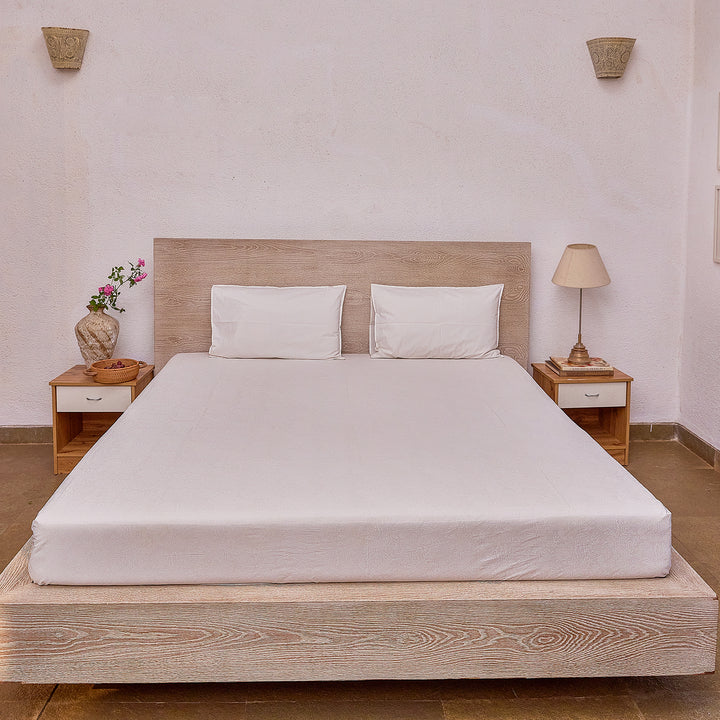 Tarini Jaal White on White Double Bed Bedsheet-Bedsheets-House of Ekam