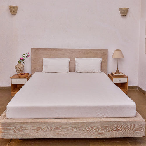 Tarini Jaal White on White Double Bed Bedsheet-Bedsheets-House of Ekam