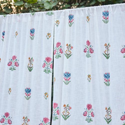 Tarini Multi Buti Blockprint Cotton Slub Curtain-Curtains-House of Ekam