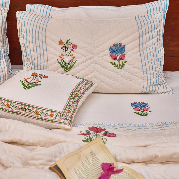 Tarini Multi Buti Hand Blockprint Double Bed Quilt-Quilt sets-House of Ekam