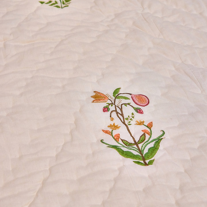 Tarini Multi Buti Hand Blockprint Double Bed Quilt-Quilt sets-House of Ekam