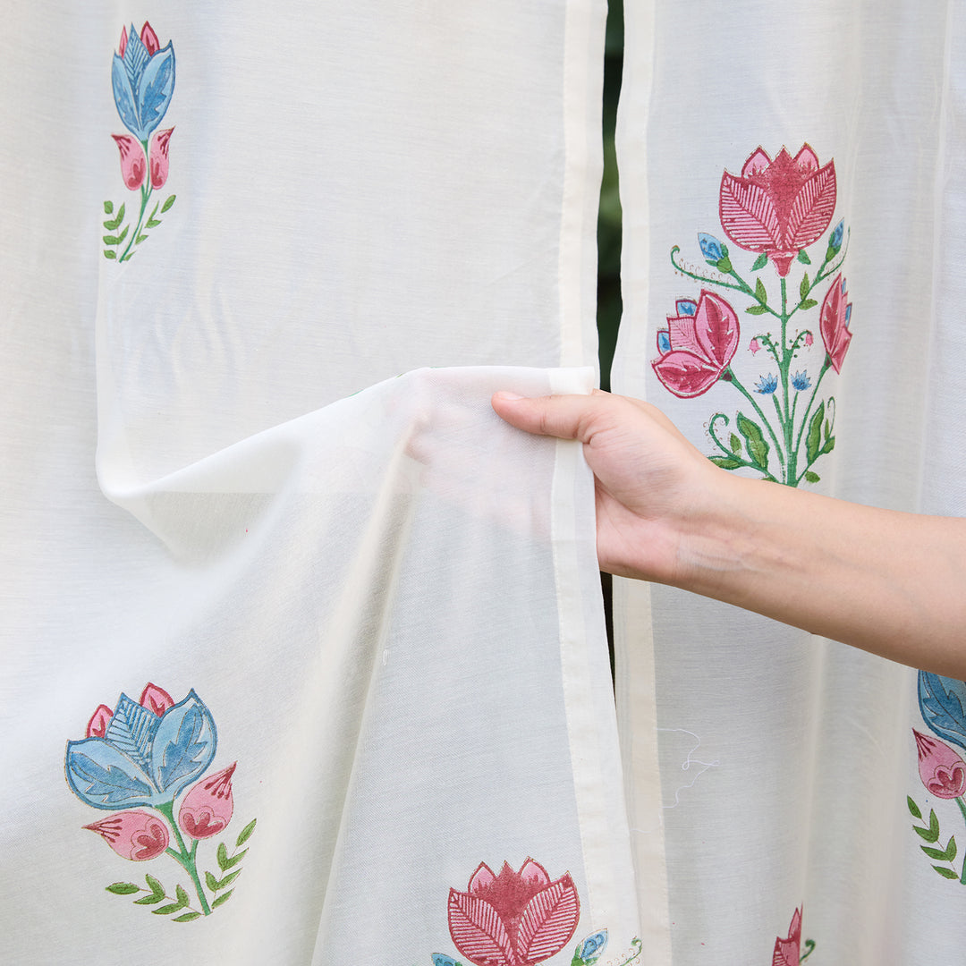 Tarini Multi Buti Maheshwari Silk Curtain-Curtains-House of Ekam