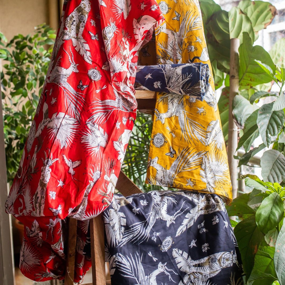 The Art Of God Black Jungle Hand Screenprinted Cotton Fabric-fabric-House of Ekam