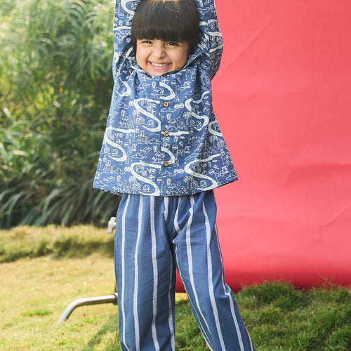 Travel Con Blue Unisex Nightsuit-Kidswear-House of Ekam