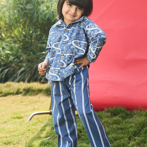 Travel Con Blue Unisex Nightsuit-Kidswear-House of Ekam