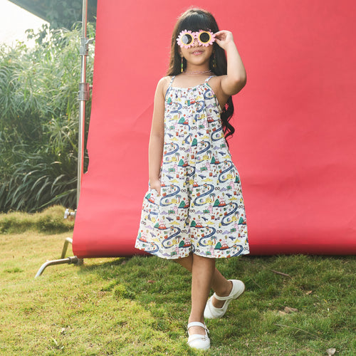 Travel Inspired Screenprint Girls Jumpsuit| Designer Cotton