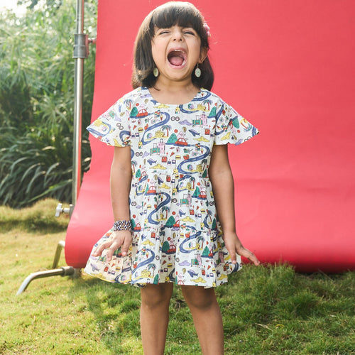 Travel Con Multicolor Girls Dress-Kidswear-House of Ekam