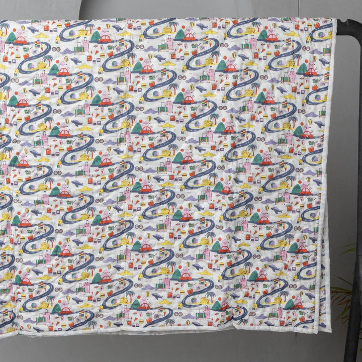 Travel Con Screenprint Cotton Baby Quilt Blanket-Baby quilts-House of Ekam