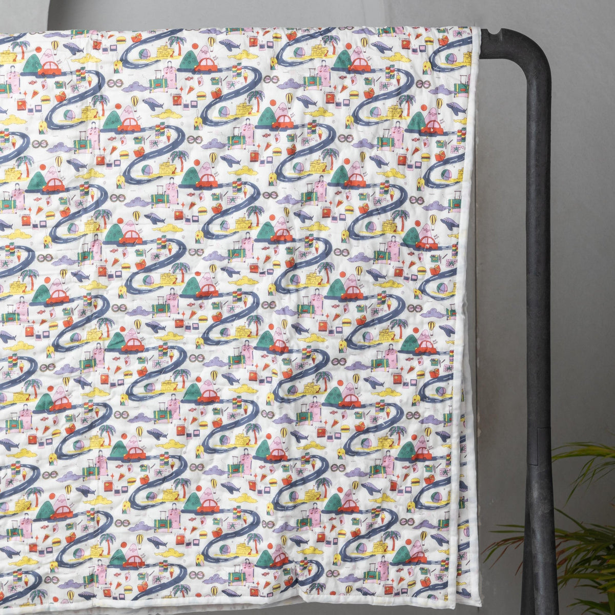 Travel Con Screenprint Cotton Baby Quilt Blanket-Baby quilts-House of Ekam