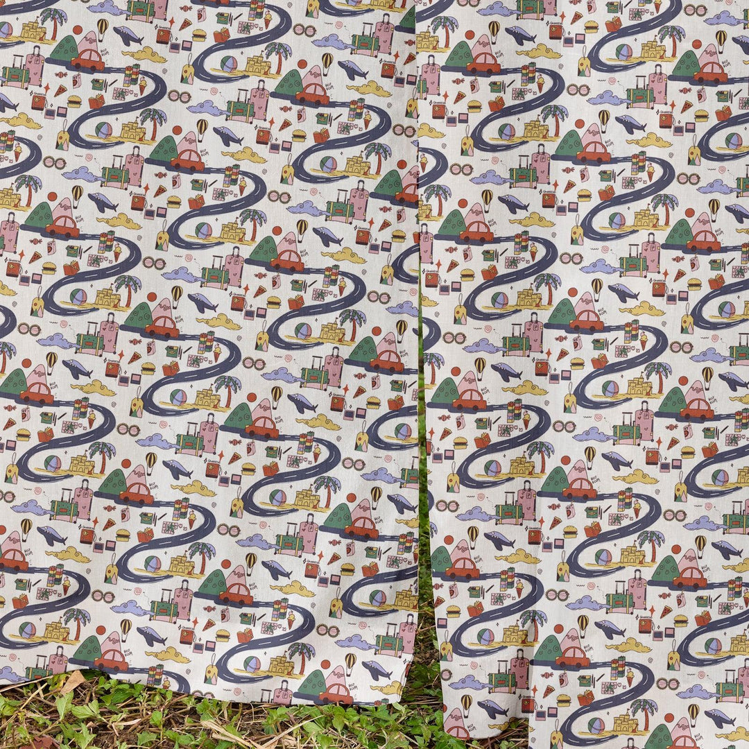 Travel Con Screenprint Kids Cotton Sheer Curtain-Curtains-House of Ekam