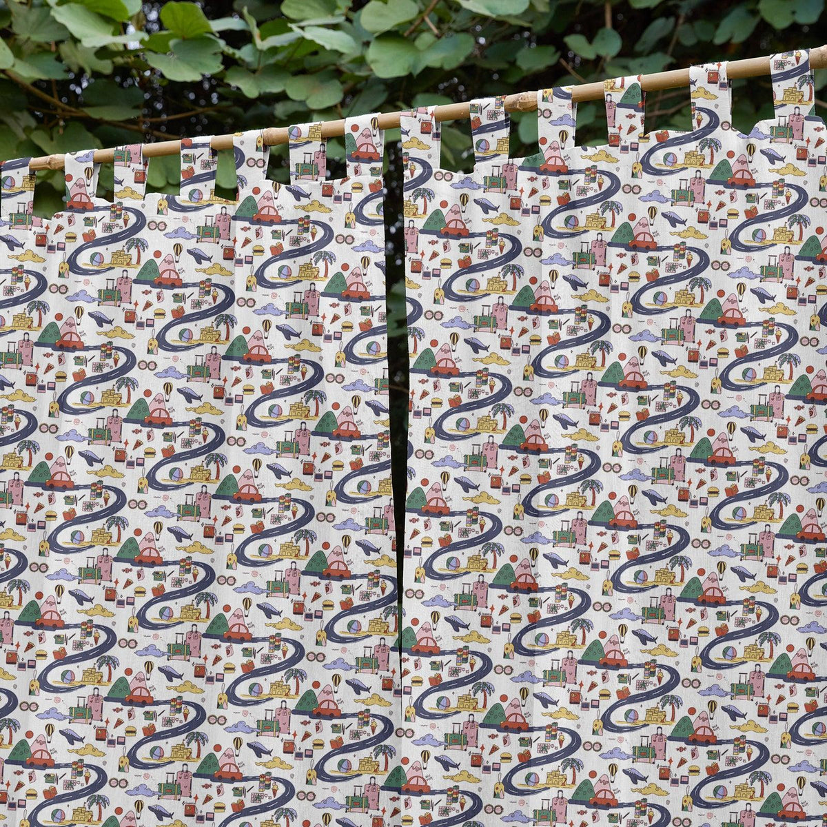 Travel Con Screenprint Kids Cotton Sheer Curtain-Curtains-House of Ekam
