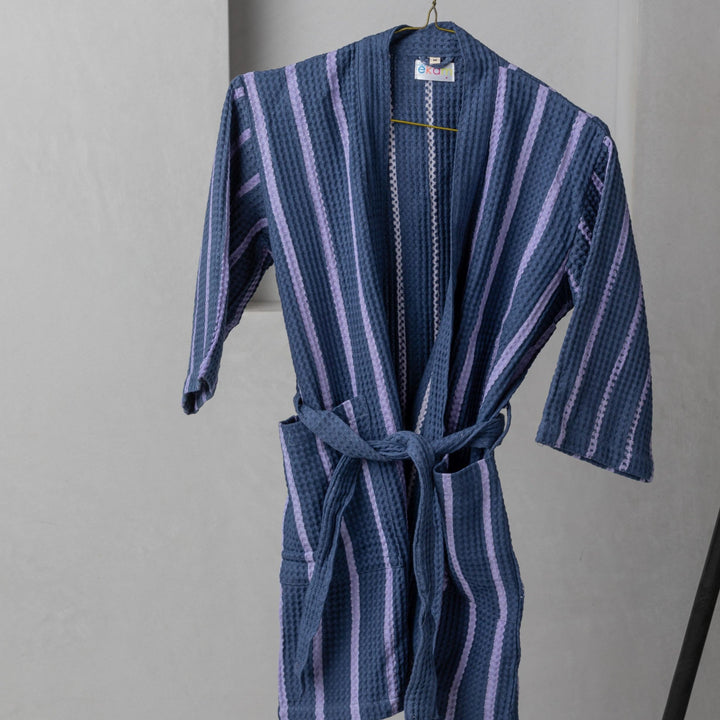 Travelcon Blue Stripe Bathrobe-Bath robes-House of Ekam