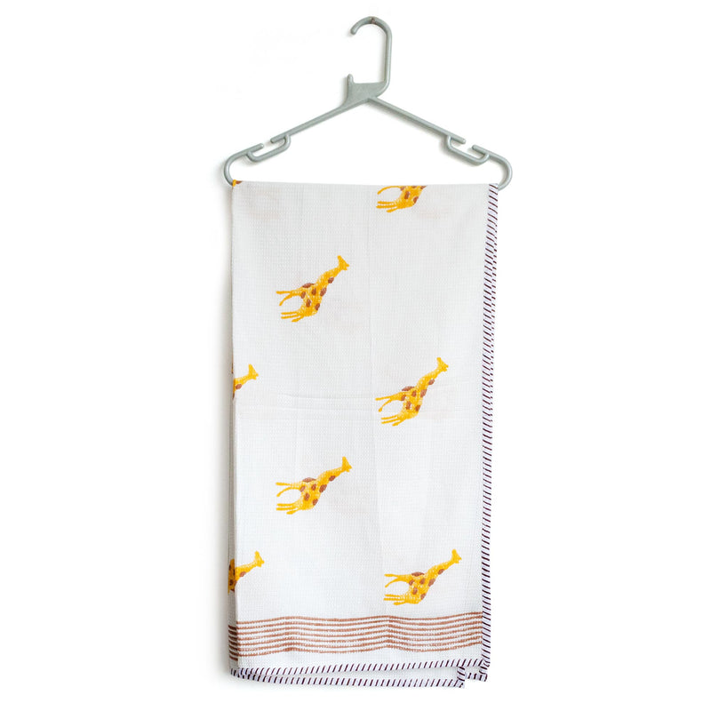 Travellers Palm and Giraffe Blockprint Bath Towel Combo-bath towels-House of Ekam