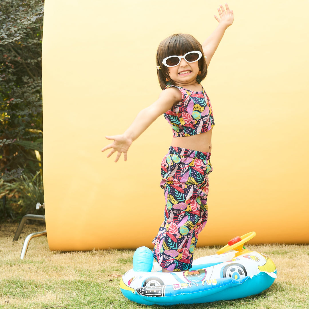 Tropadelic Multicolor Floral Crop Top &amp; Pallazzo Pant-Kidswear-House of Ekam