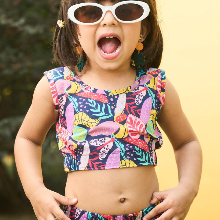 Tropadelic Multicolor Floral Crop Top &amp; Pallazzo Pant-Kidswear-House of Ekam